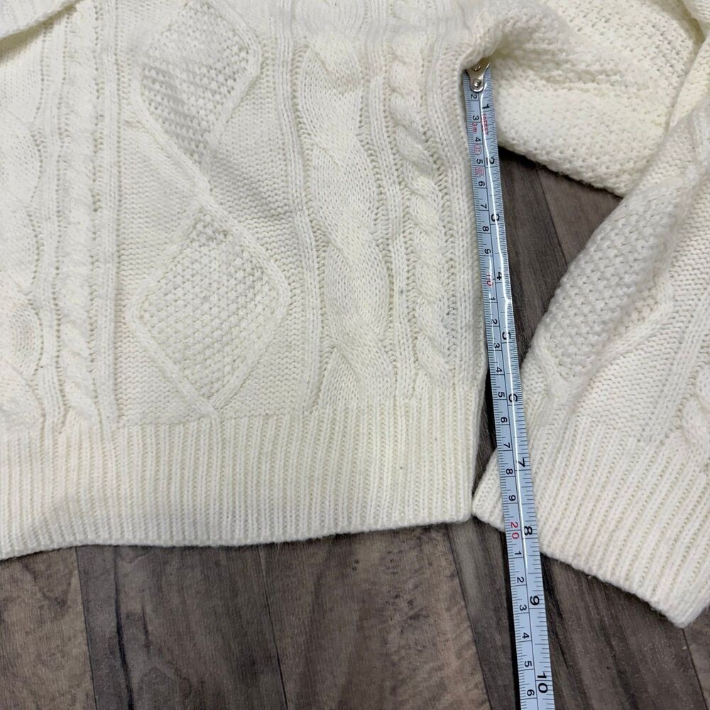 Cableknit Cropped Collared White Sweater - image 3